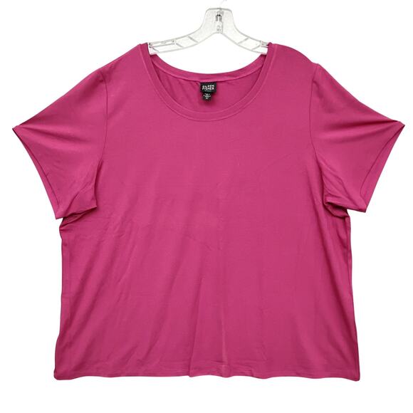 Eileen Fisher Blouse Size 2X Pink Short Sleeve Crewneck Rayon Blend - Picture 3 of 8